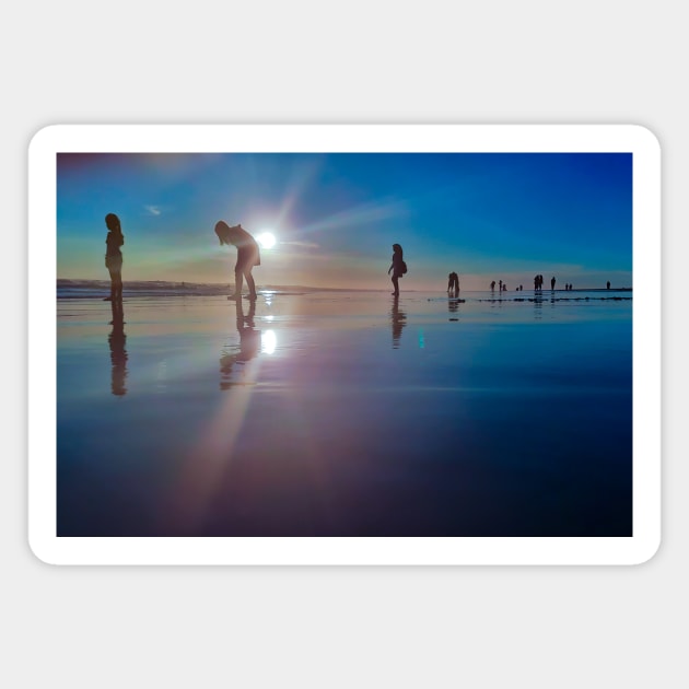 Copy of Silhouetted people in a row on a sand beach. Magnet by kall3bu
